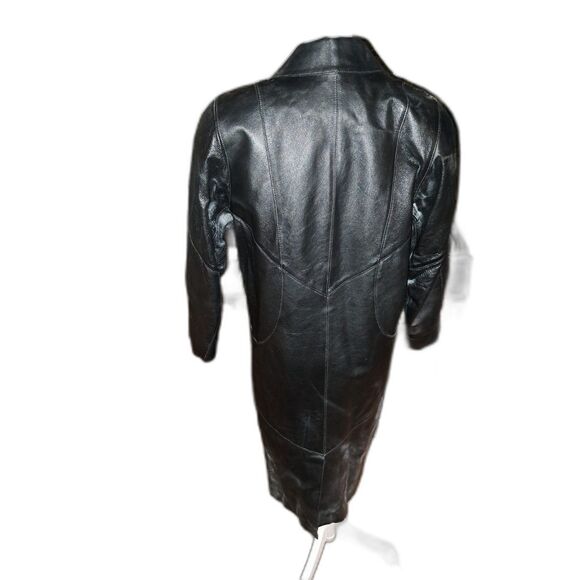 GORGEOUS THICK Matrix style Liz Baker Essentials Leather Black TrenchCoat Sz S-M - Picture 7 of 12